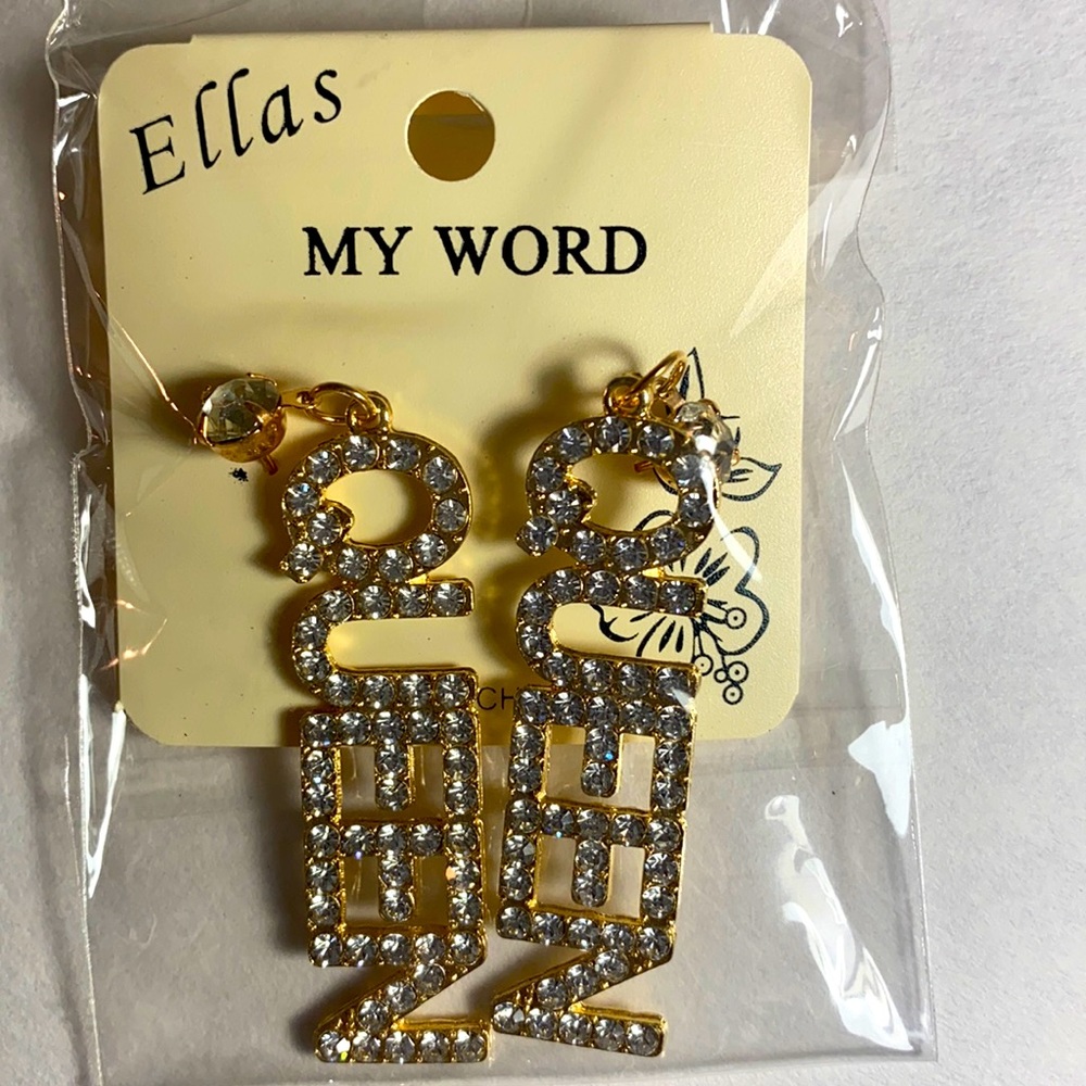 Queen Earrings Rhinestone Filled Word